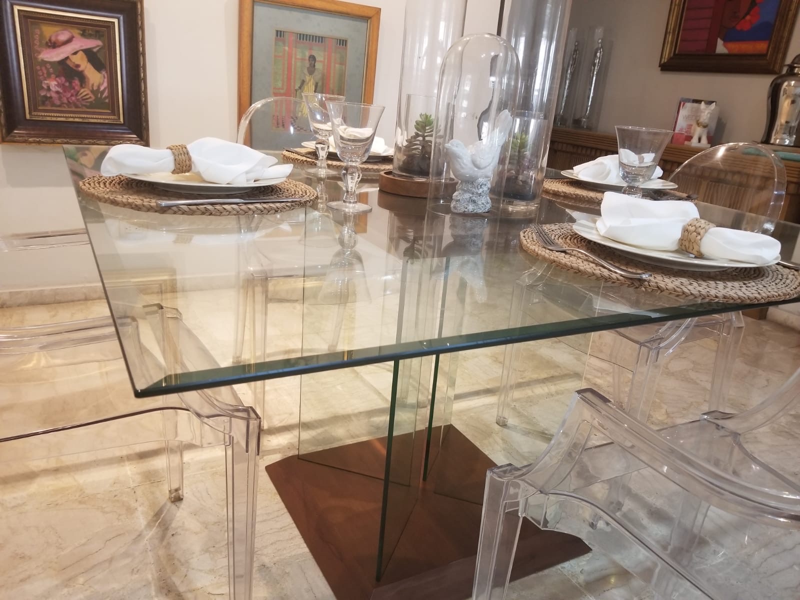 muebles y colchones - Mesa de comedor en Cristal con base de madera (8 a 10 puestos)  3