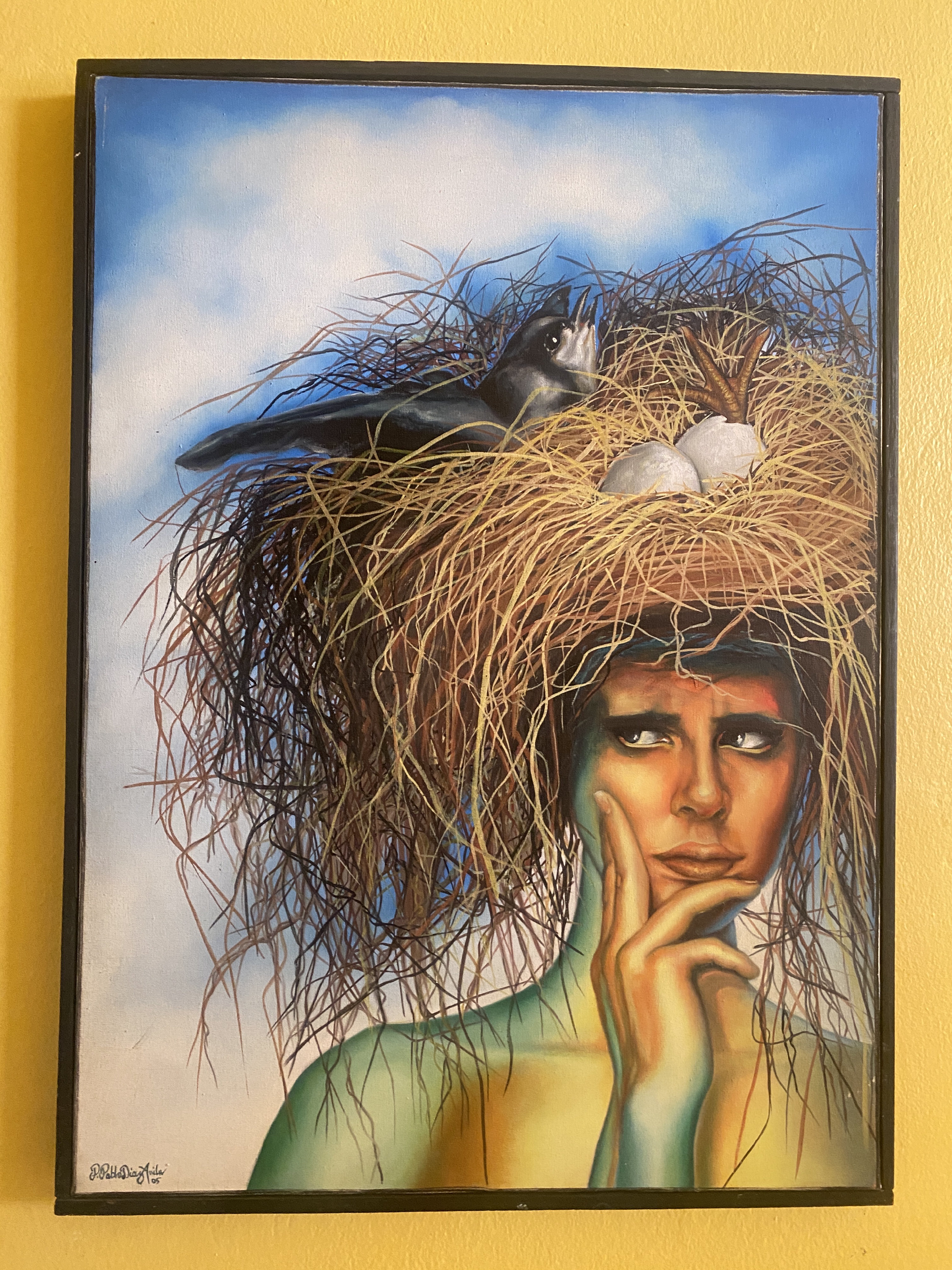 arte y antigüedades - Cuadro mujer con cabellera nido de pájaro Pedro Pablo Diaz Ávila 0
