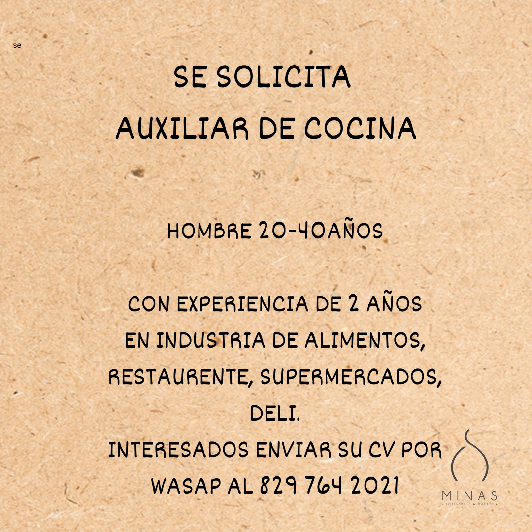 empleos disponibles - Se solicita Auxiliar de Cocina 