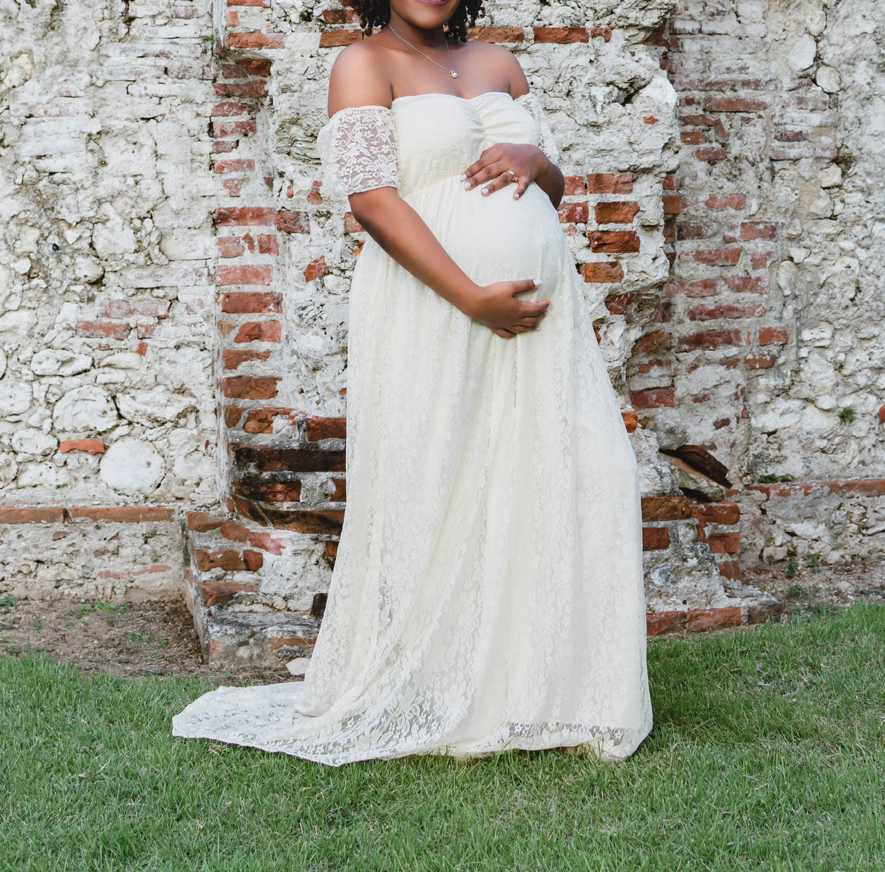 ropa para mujer - Vestido para fotos de embarazo (color blanco hueso 2