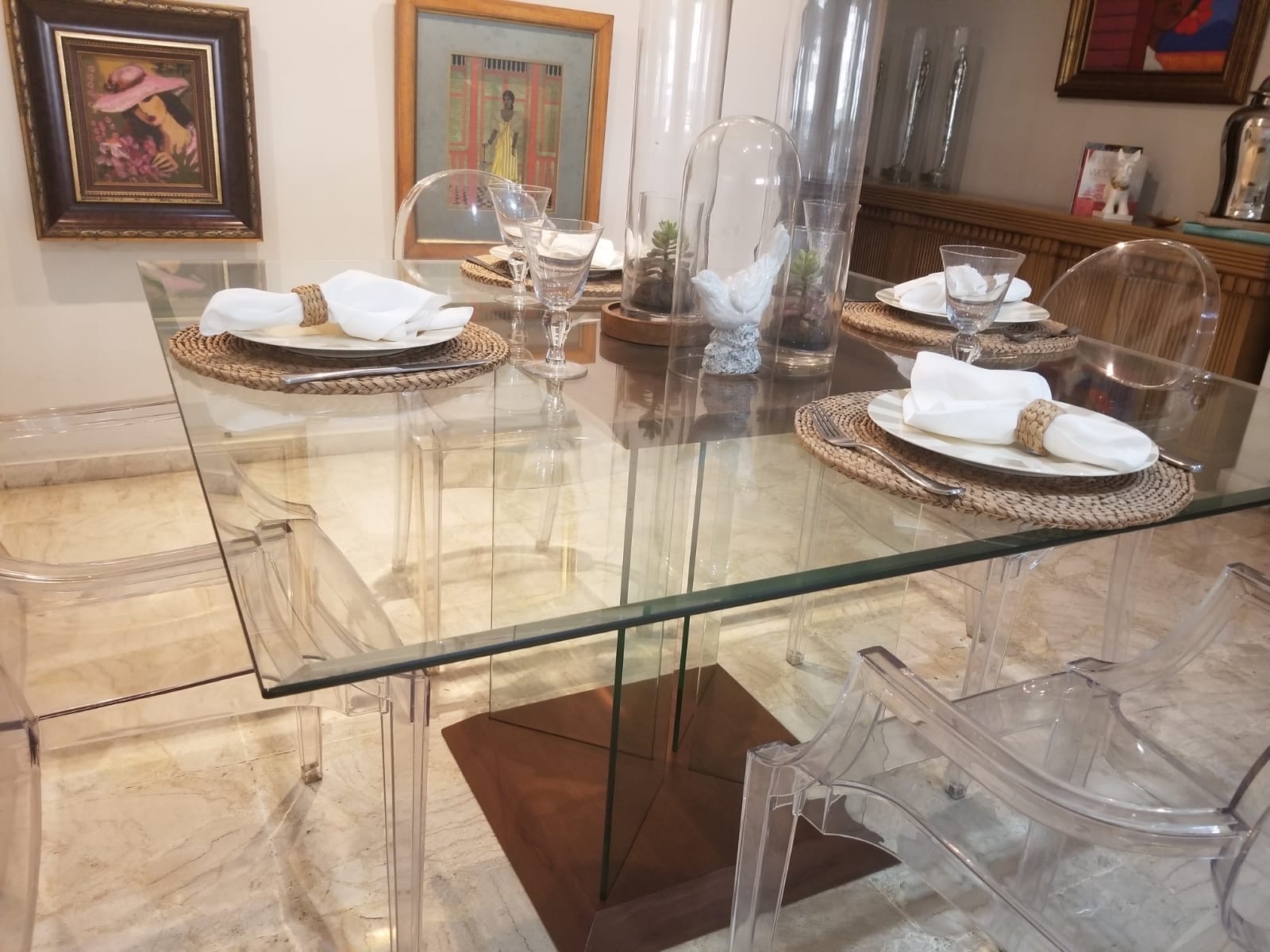 muebles y colchones - Mesa de comedor en Cristal con base de madera (8 a 10 puestos)  4