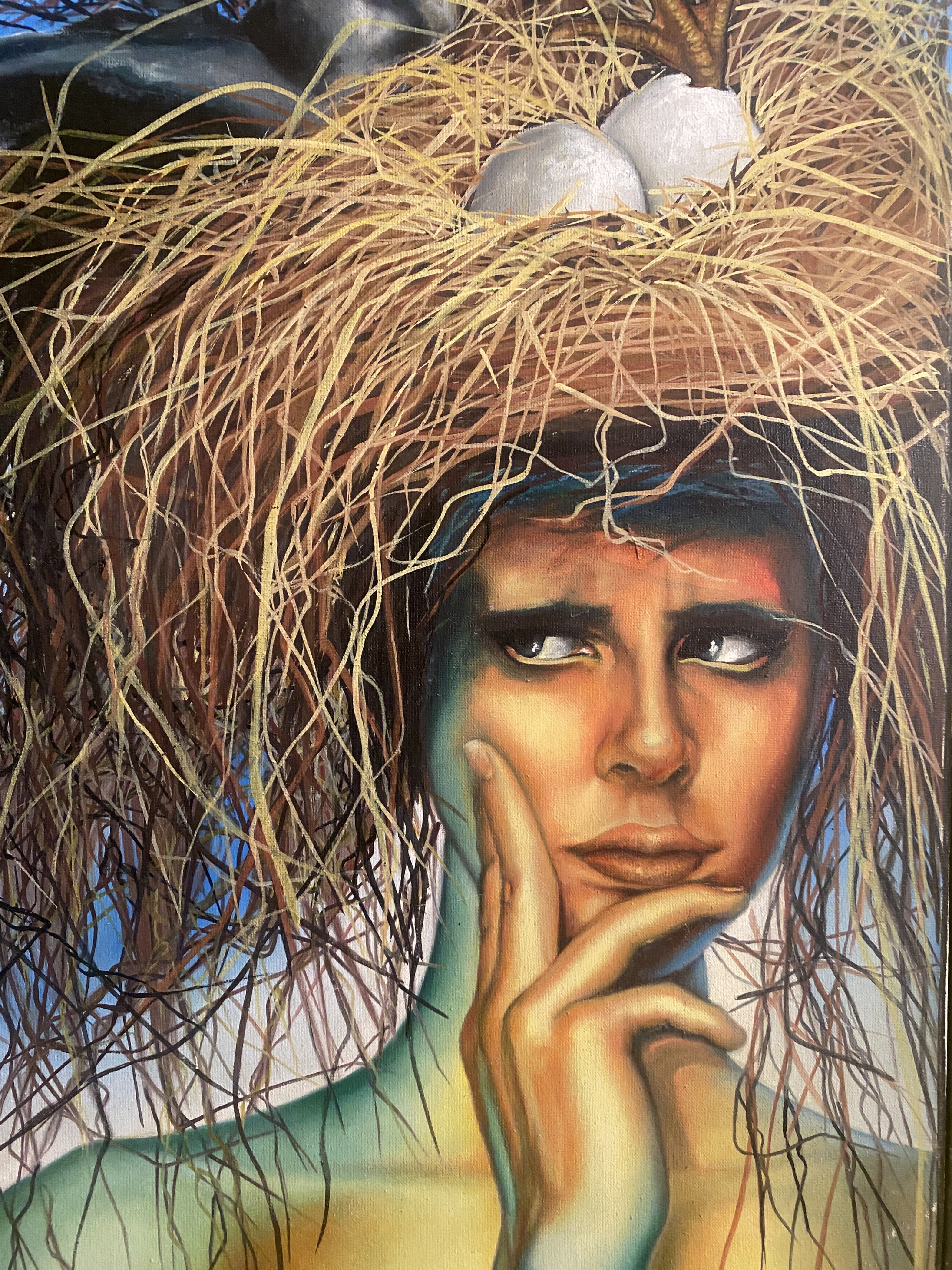 arte y antigüedades - Cuadro mujer con cabellera nido de pájaro Pedro Pablo Diaz Ávila 1