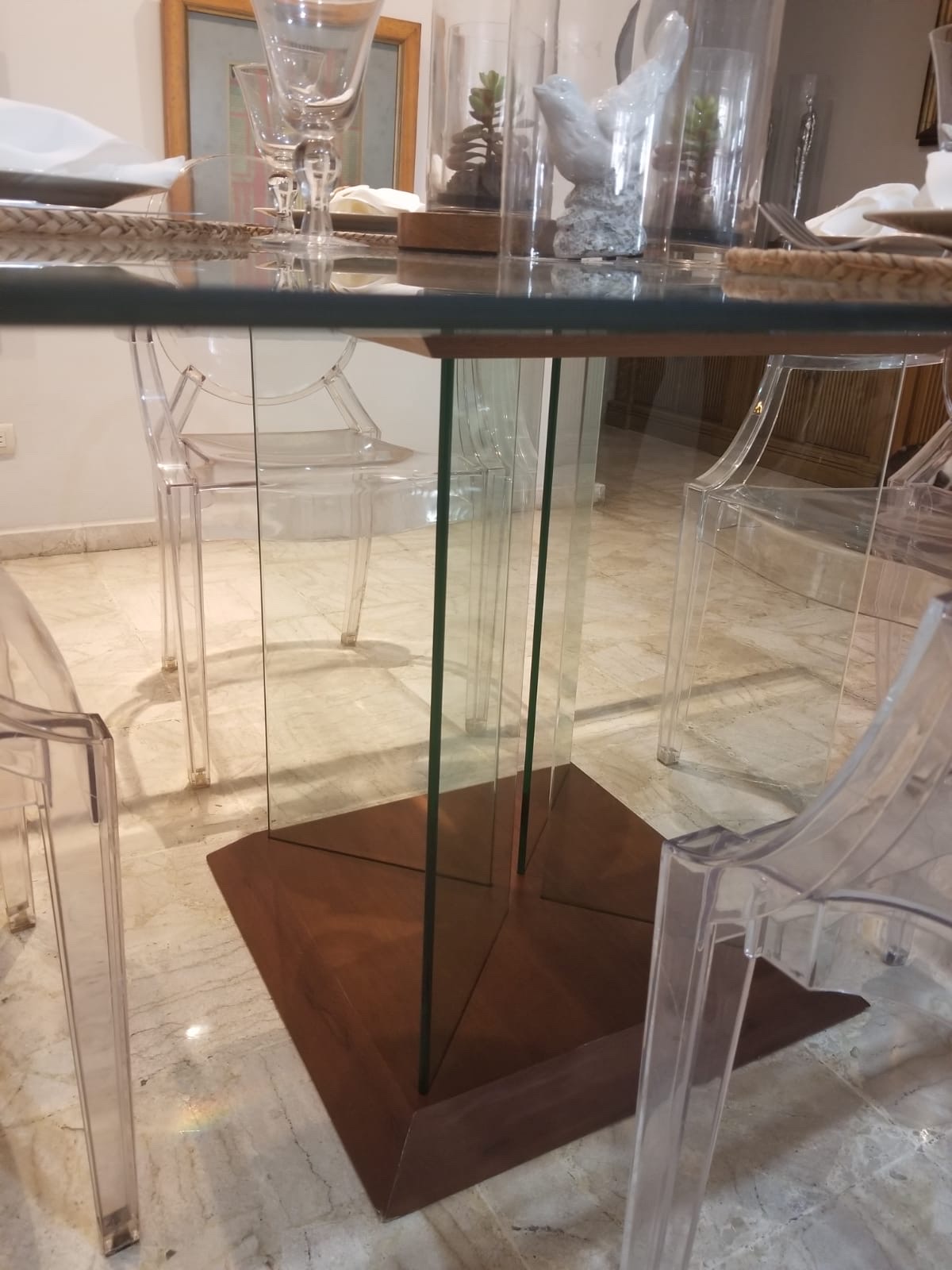 muebles y colchones - Mesa de comedor en Cristal con base de madera (8 a 10 puestos)  5