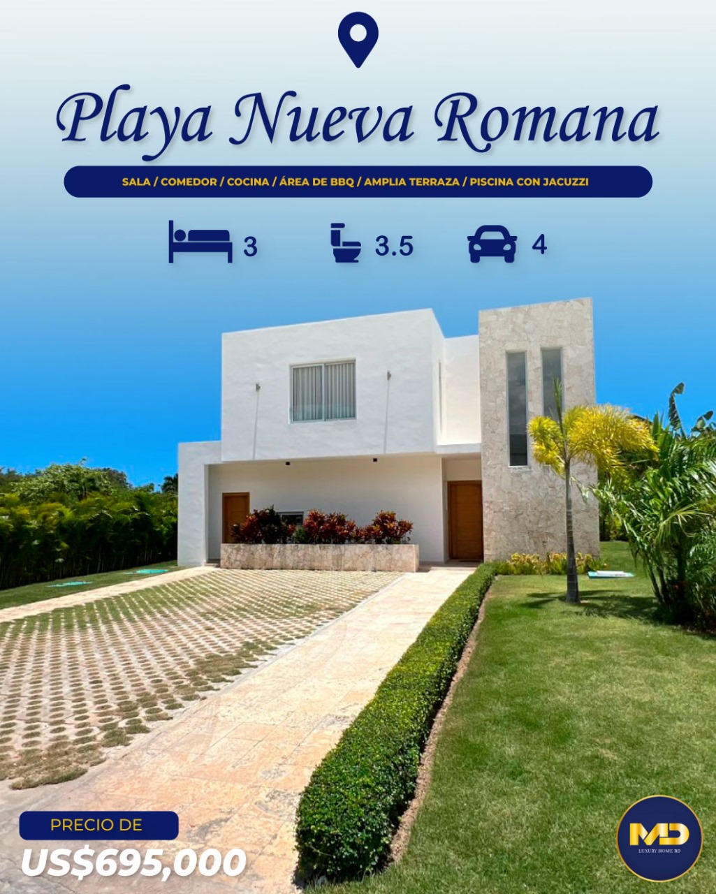 casas vacacionales y villas - Se Vende villa Amueblada, con terraza y piscina con Jacuzzi ubicada en La Romana 0