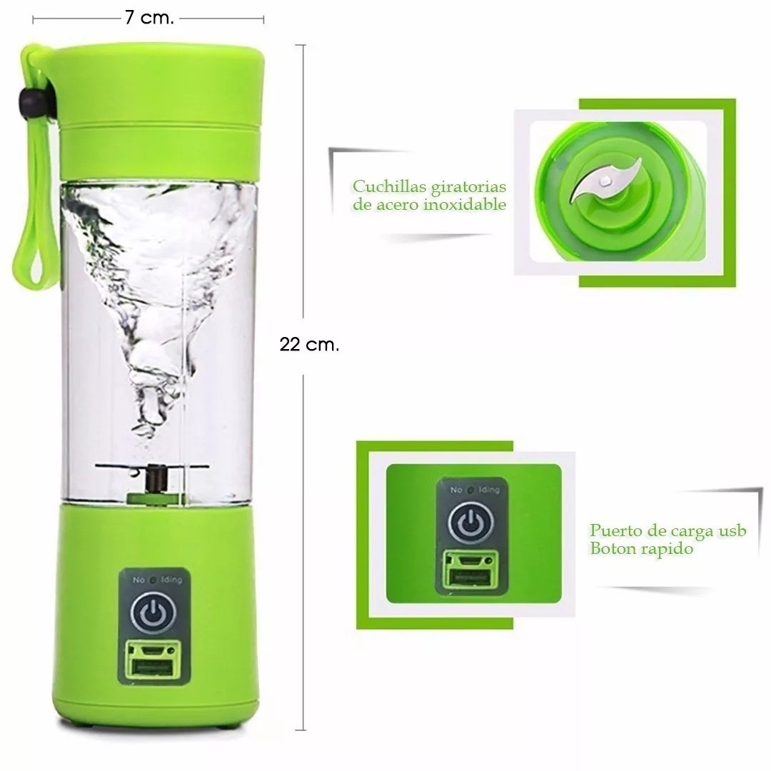 electrodomesticos - Licuadora Portatil Recargable Portable Jugos Batidos Batidor 4 CUCHILLAS 2