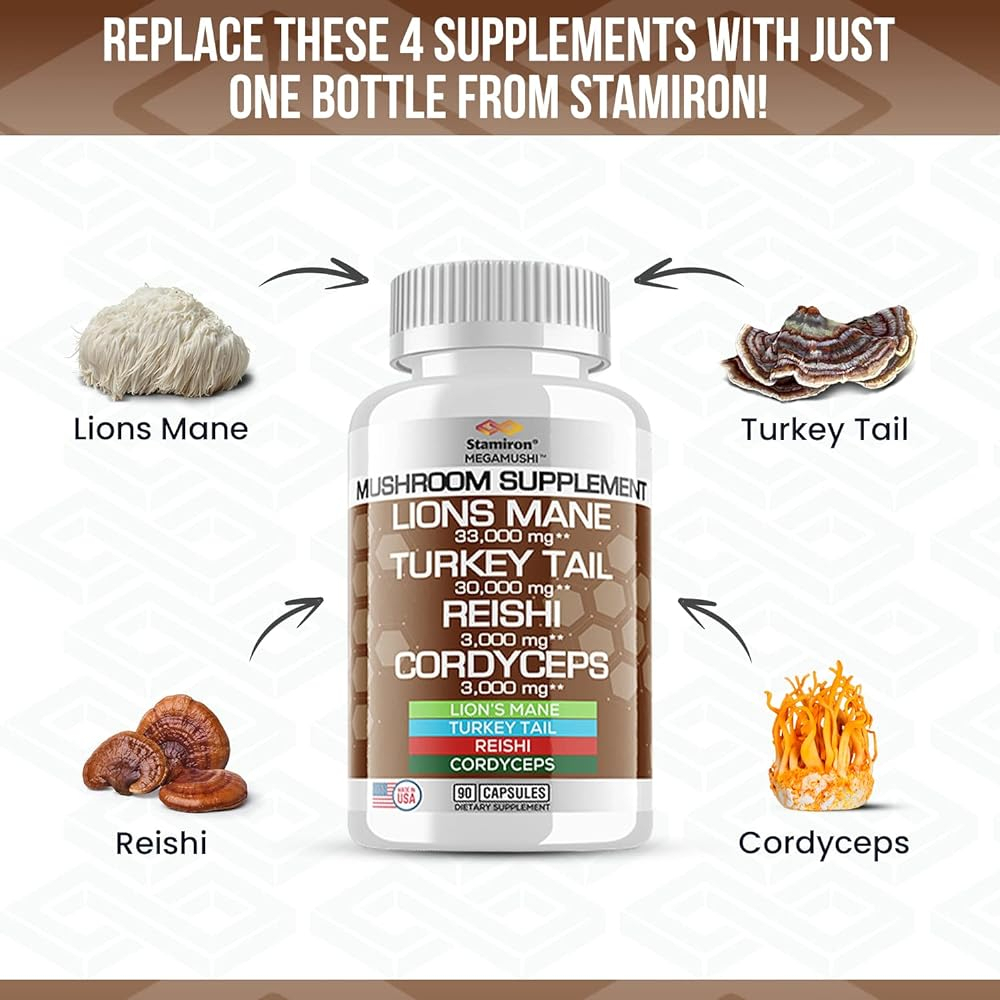 Salud y Equipamiento Médico - Lions Mane Supplement 33,000mg Turkey Tail Mushroom Capsules 1