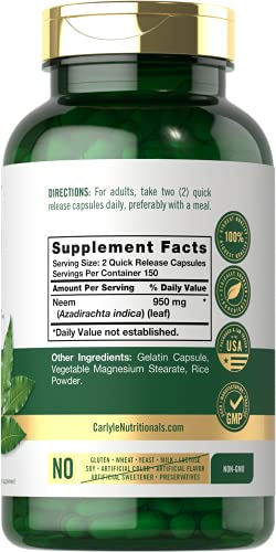 Salud y Equipamiento Médico - Hoja De Neem | 950 Mg | 300 Capsulas En Polvo | Formula Sin 2