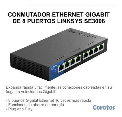computadoras y laptops - SWITCH 8 PUERTOS LINKSYS SE3008, 8 PUERTOS GIGABIT  100/100/1000 1