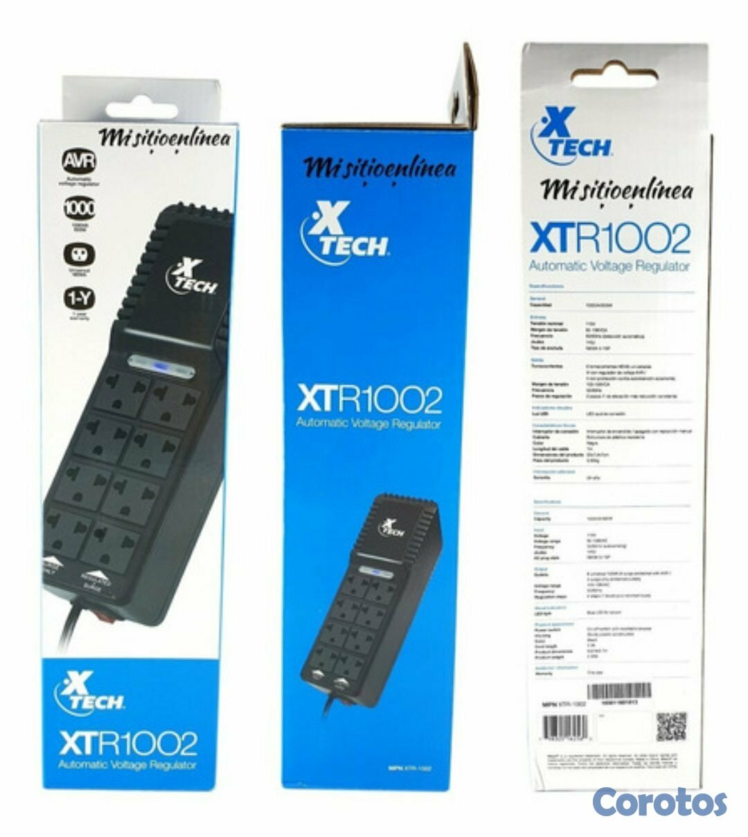 computadoras y laptops - REGULADOR DE VOLTAJE XTECH CON 8 TOMAS (4 CON PROTECCION), 1000VA, 500 WATTSS 2