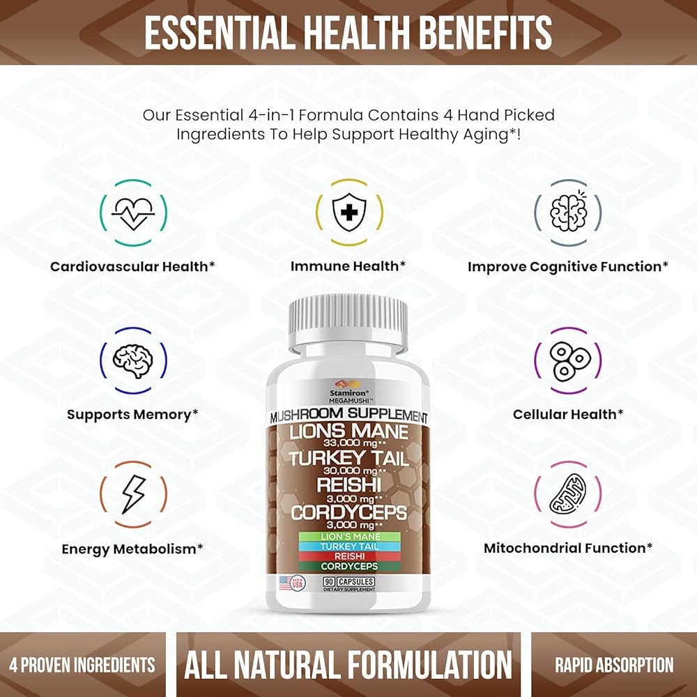 Salud y Equipamiento Médico - Lions Mane Supplement 33,000mg Turkey Tail Mushroom Capsules 2