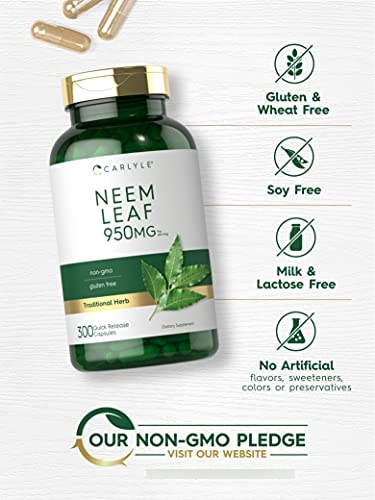 Salud y Equipamiento Médico - Hoja De Neem | 950 Mg | 300 Capsulas En Polvo | Formula Sin 4