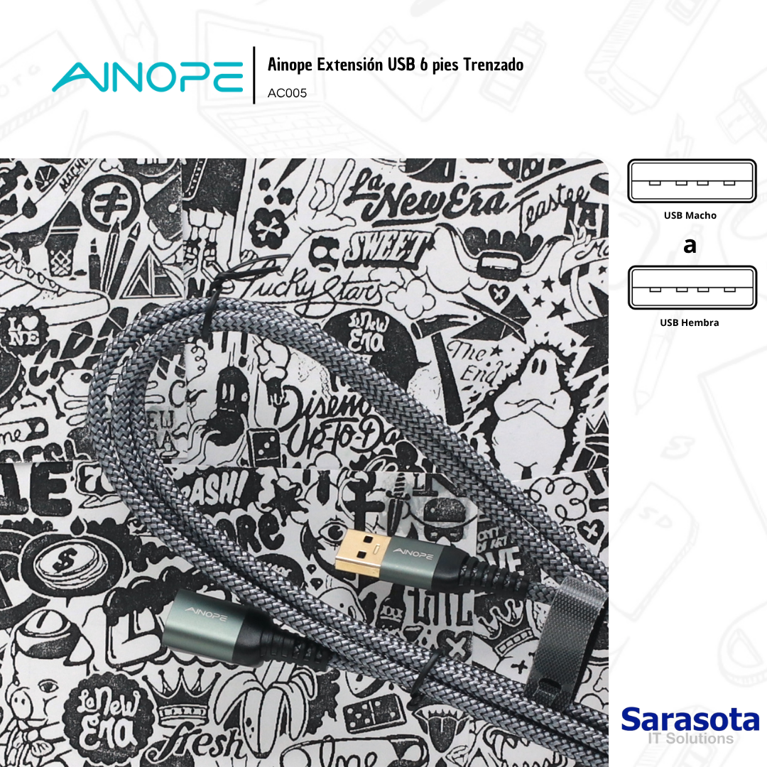 accesorios para electronica - Ainope Extensión USB 6 pies Trenzado 1