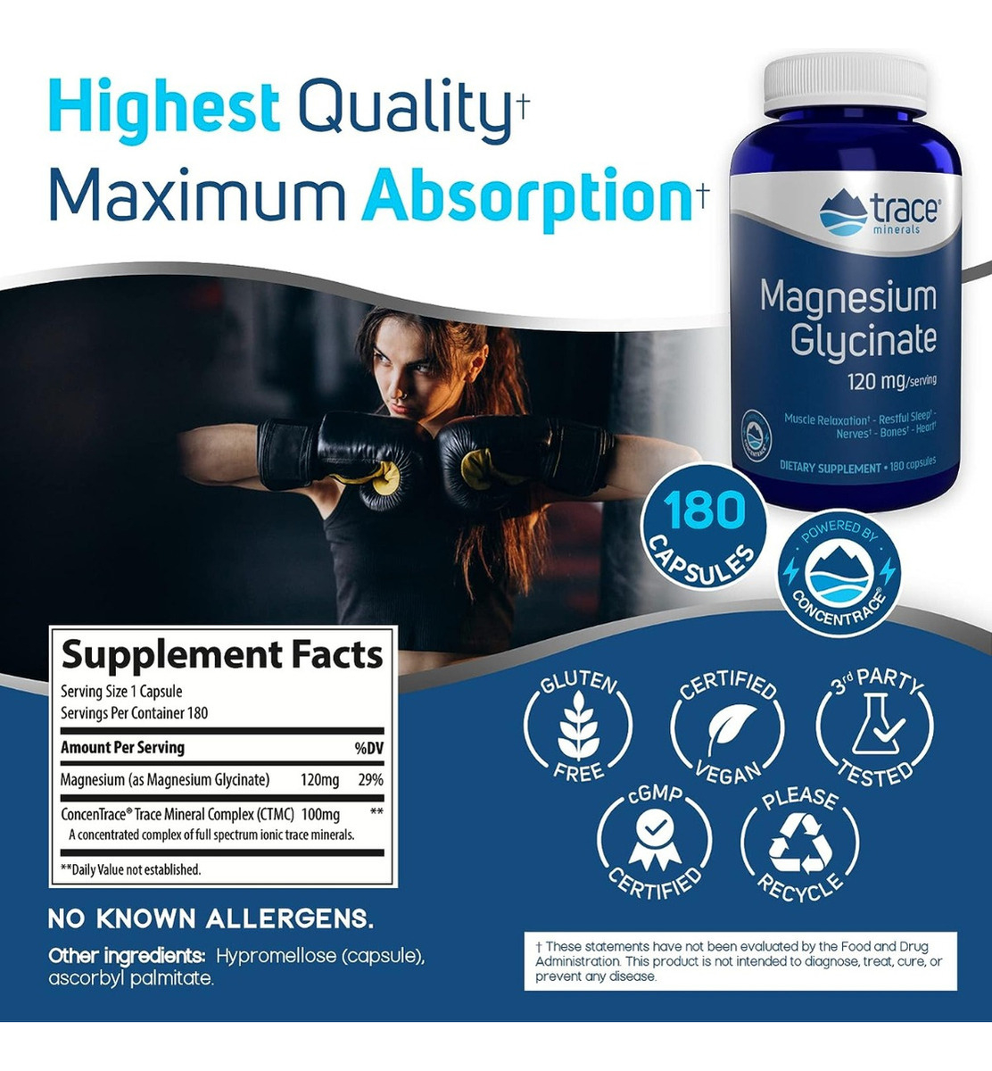 Salud y Equipamiento Médico - Glicinato Magnesio 180cps 120mg 1