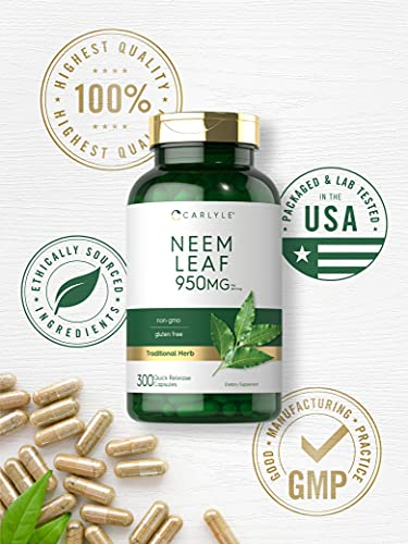 Salud y Equipamiento Médico - Hoja De Neem | 950 Mg | 300 Capsulas En Polvo | Formula Sin 5