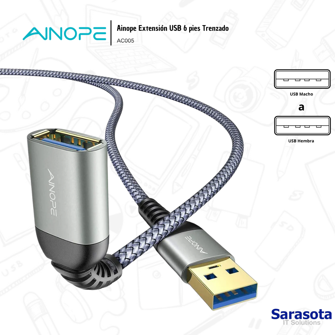 accesorios para electronica - Ainope Extensión USB 6 pies Trenzado 2
