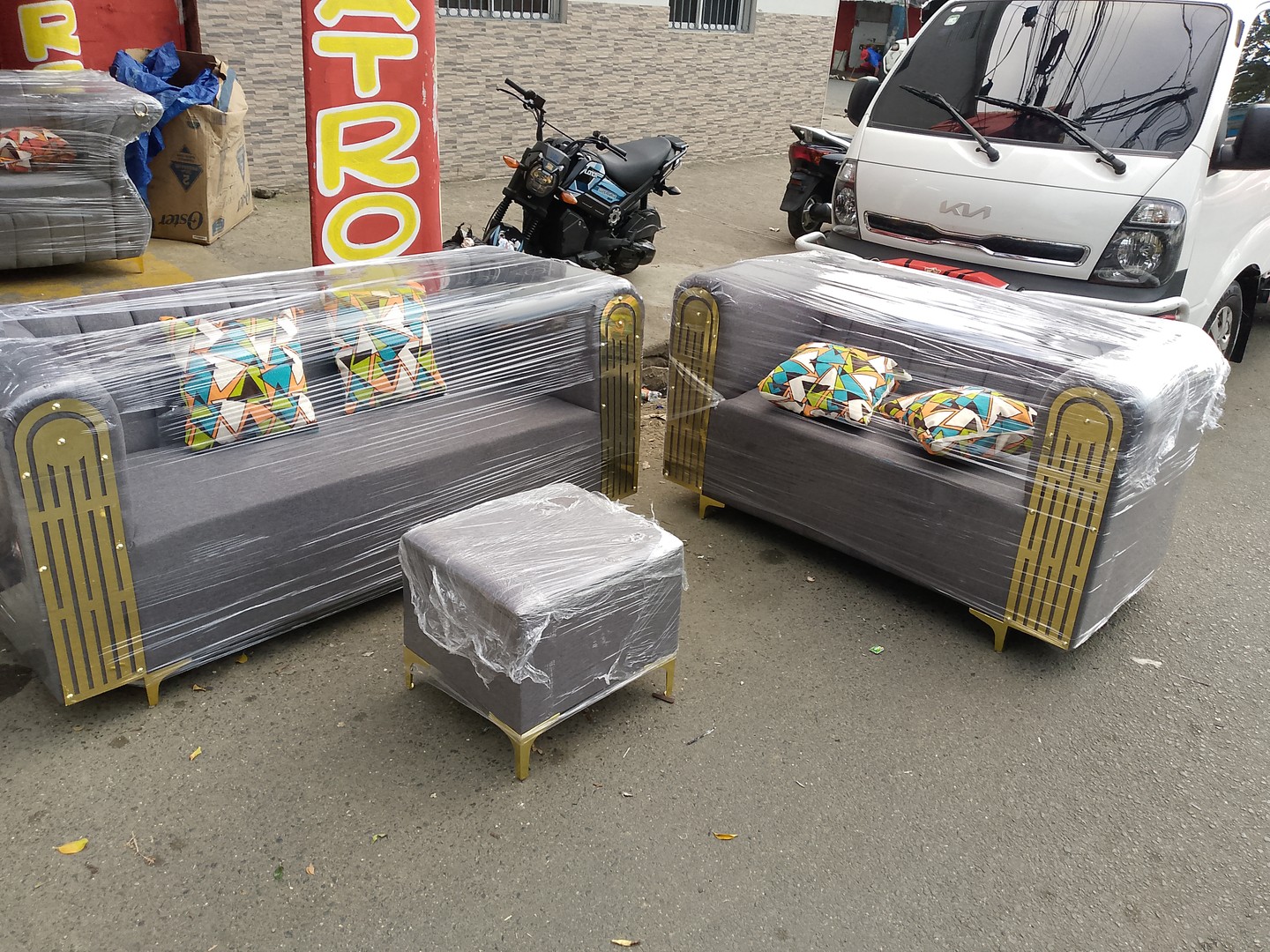 muebles y colchones - Juego de mueble 3 y 2 estilo pato superior con cinta dorada  6