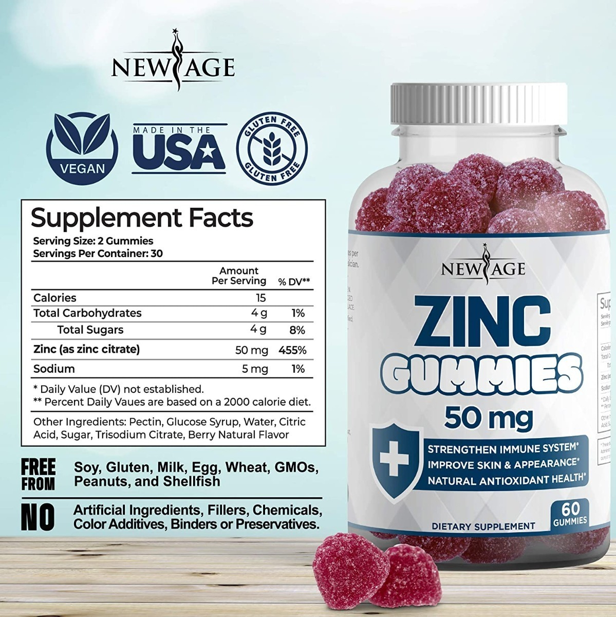 Salud y Equipamiento Médico - Zinc 60 Gomitas New Age 1