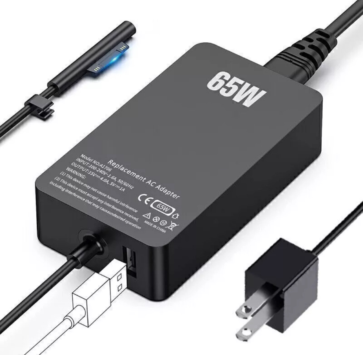 accesorios para electronica - Laptop Charger 65W Adapter Compatible for Microsoft Surface Pro 9/8/X/7/6/5/4/3 2