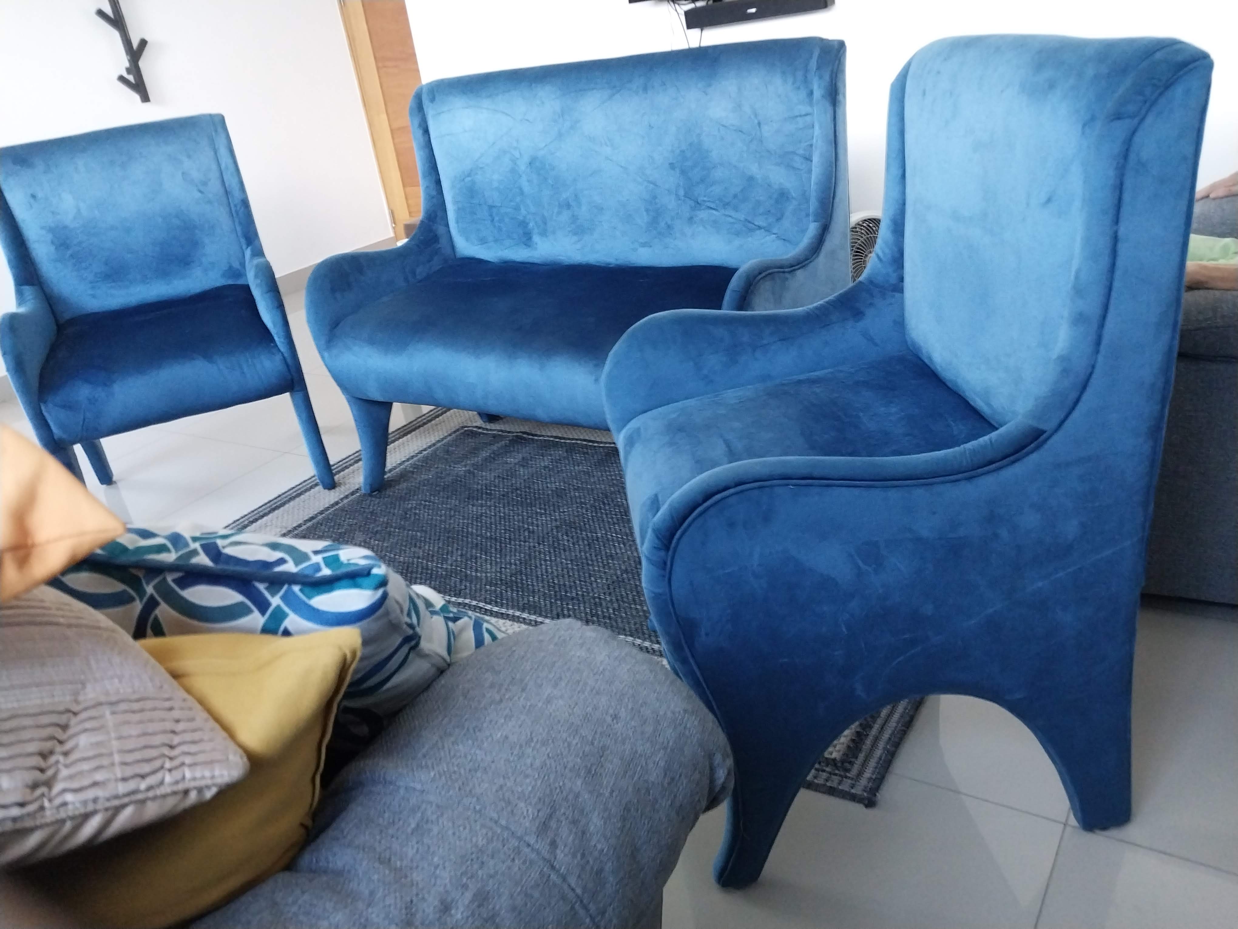 muebles y colchones - juego de sala en caoba criolla y microfibra 7