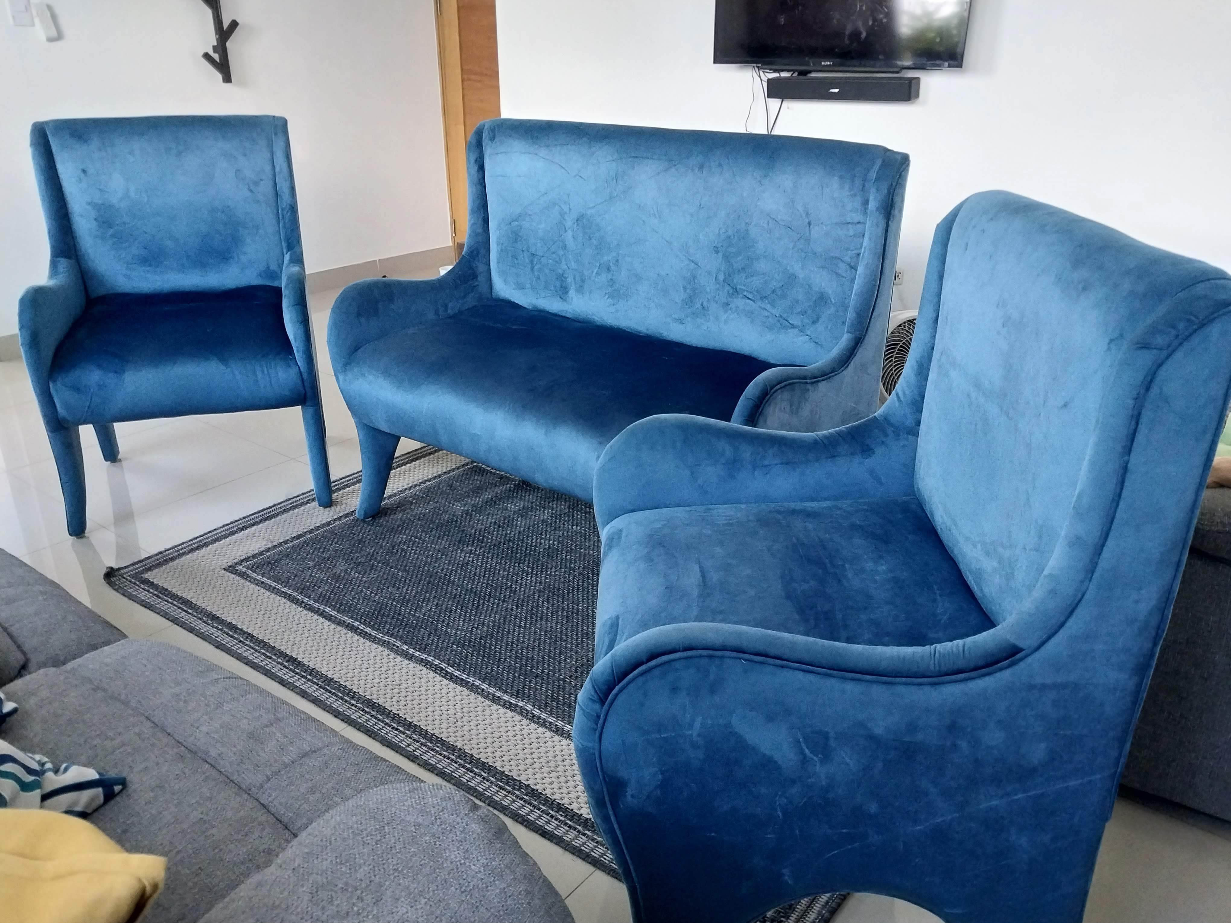 muebles y colchones - juego de sala en caoba criolla y microfibra 8