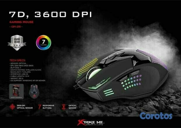 computadoras y laptops - MOUSE GAMING 6400DPI  PARA GRANDES JUGADORES XTRIKE ME 1