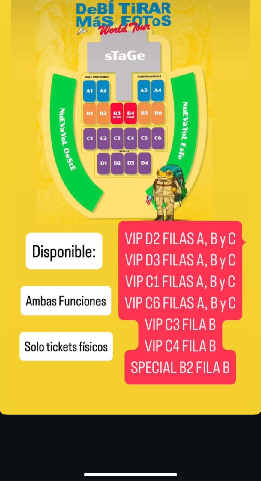 taquillas para eventos - Boletas Físicas de Bad Bunny Todas las Areas 