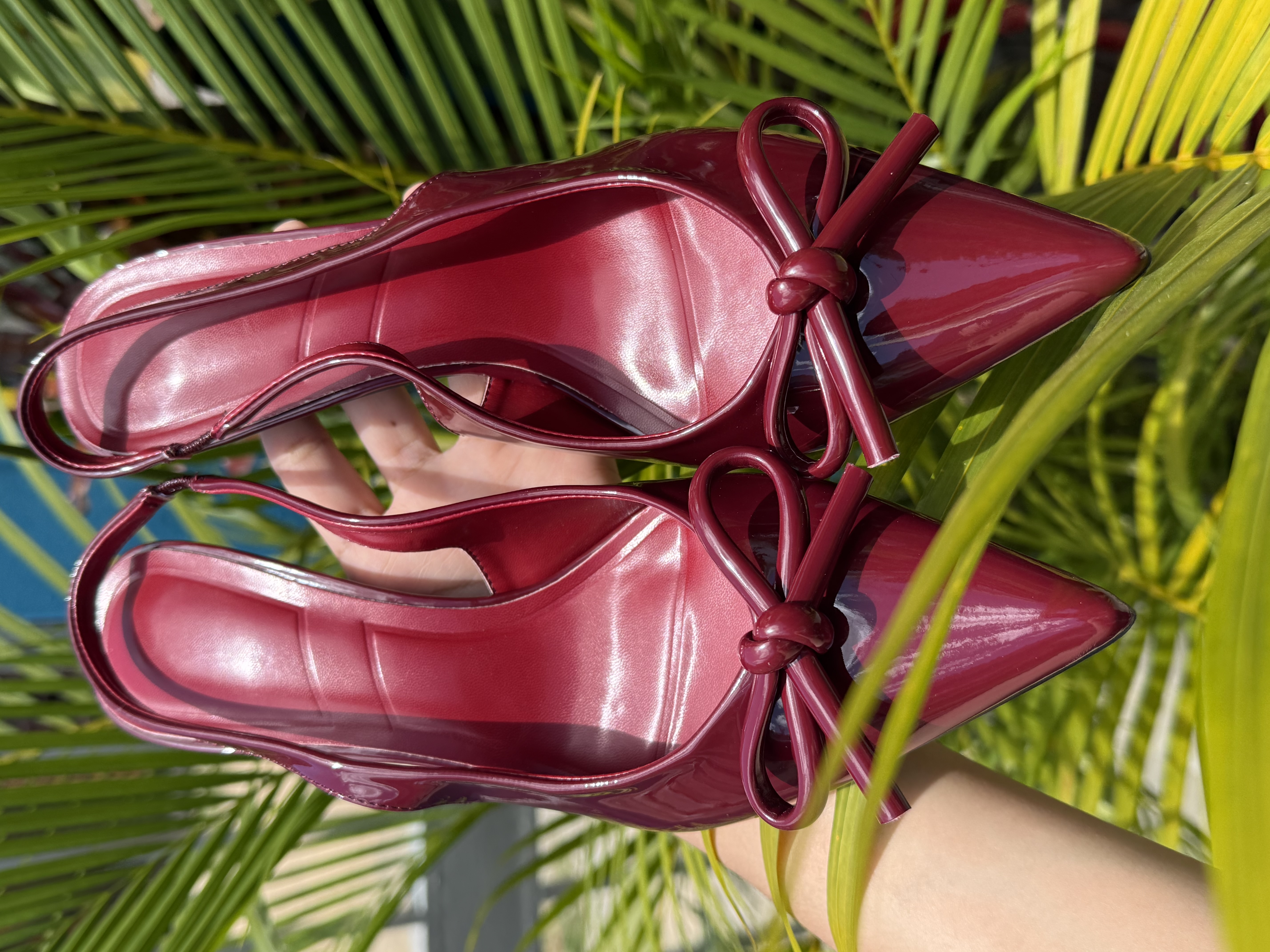 zapatos para mujer - Tacones de charol burdeos con lazo 0