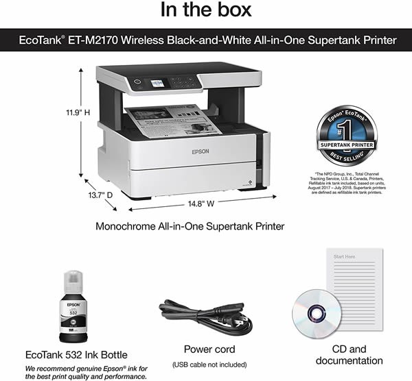 impresoras y scanners - IMPRESORA EPSON ECOTANK M2170, DÚPLEX, ESCANEO & COPIA , ETHERNET, IMPRIME, WIFI 1