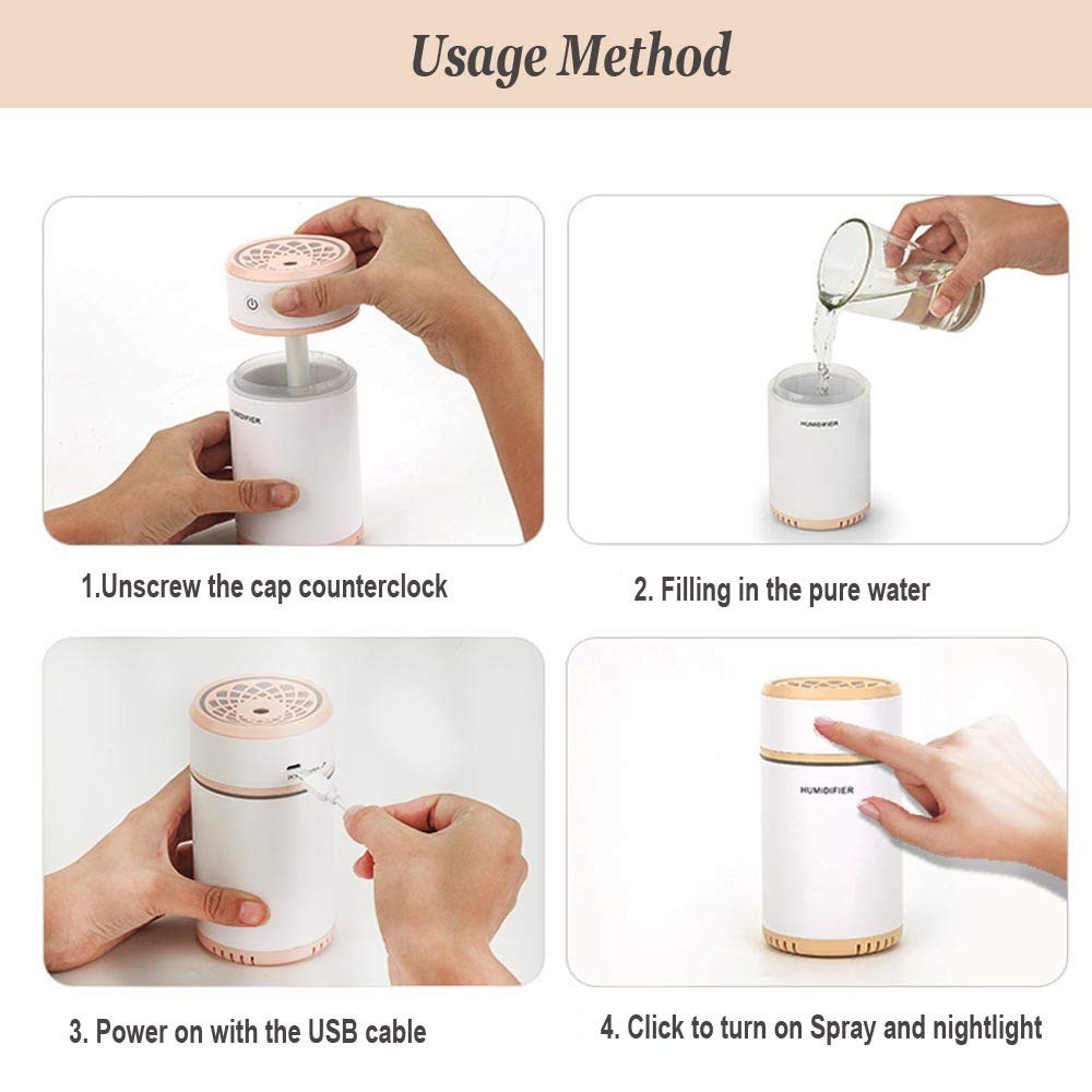 salud y belleza - Mini Humidificador De Aire Usb Difusor Con Luz 3