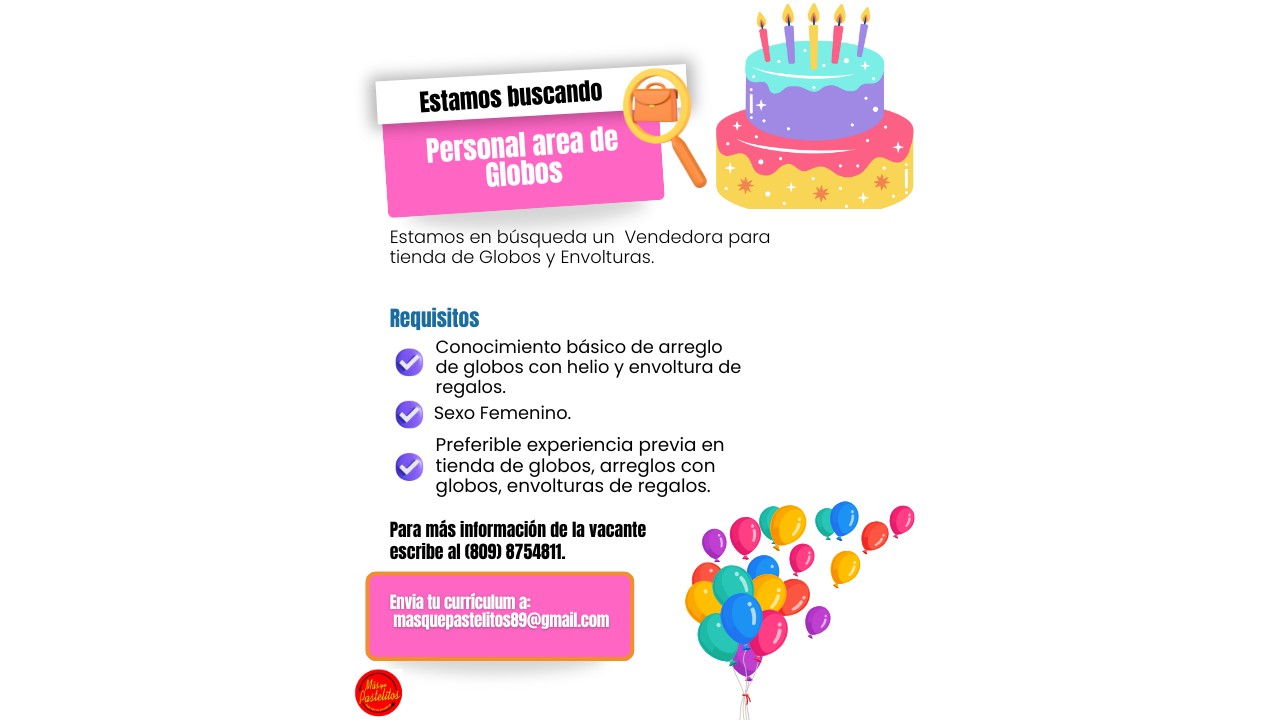 empleos disponibles - Personal para tienda de Regalos y Arreglos de globos 0