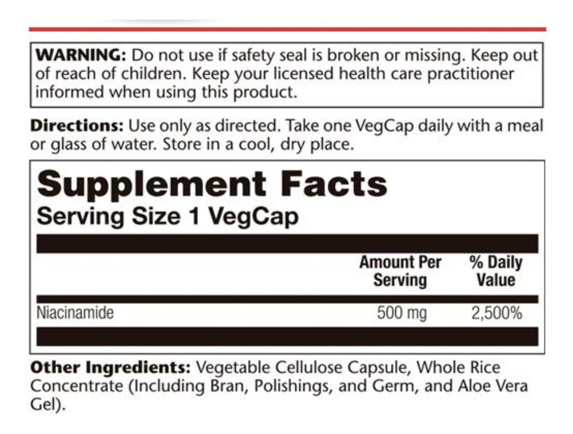Salud y Equipamiento Médico - Niacinamida 500 Mg 100 Veg Capsulas 1