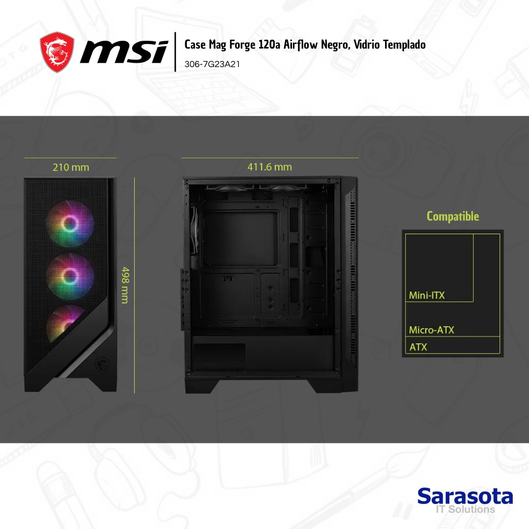 accesorios para electronica - Msi Case Mag Forge 120a Airflow Mid Tower ATX Vidrio templado 2