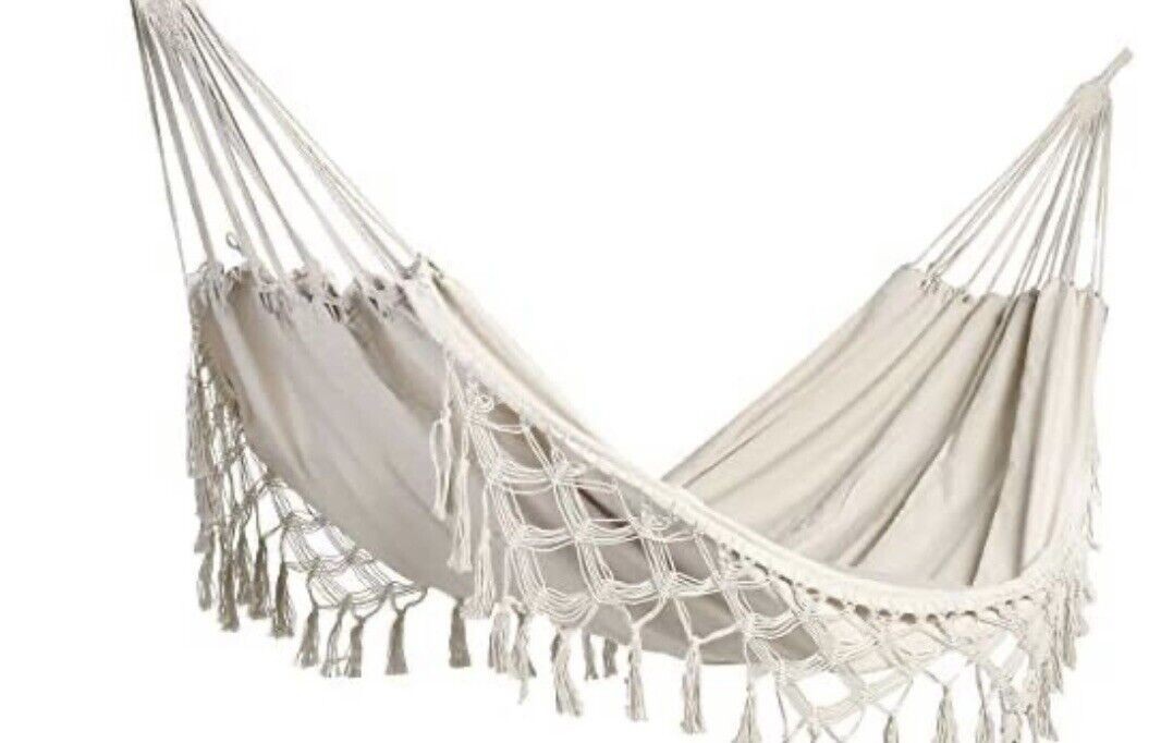 herramientas, jardines y exterior - Hamaca de algodon con flecos tejida boho chic bohemia 3