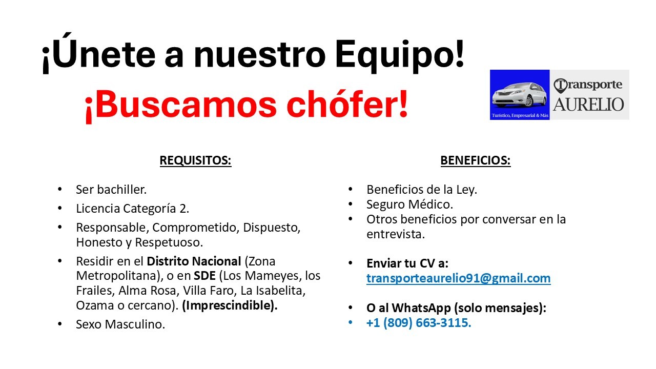 empleos disponibles - CHÓFER TURÍSTICO, EJECUTIVO Y EMPRESARIAL