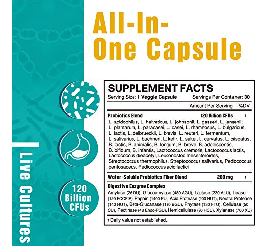 Salud y Equipamiento Médico - Probioticos Enzimas Digestivas 36 Cepas 120 Billones 30 Cap 1