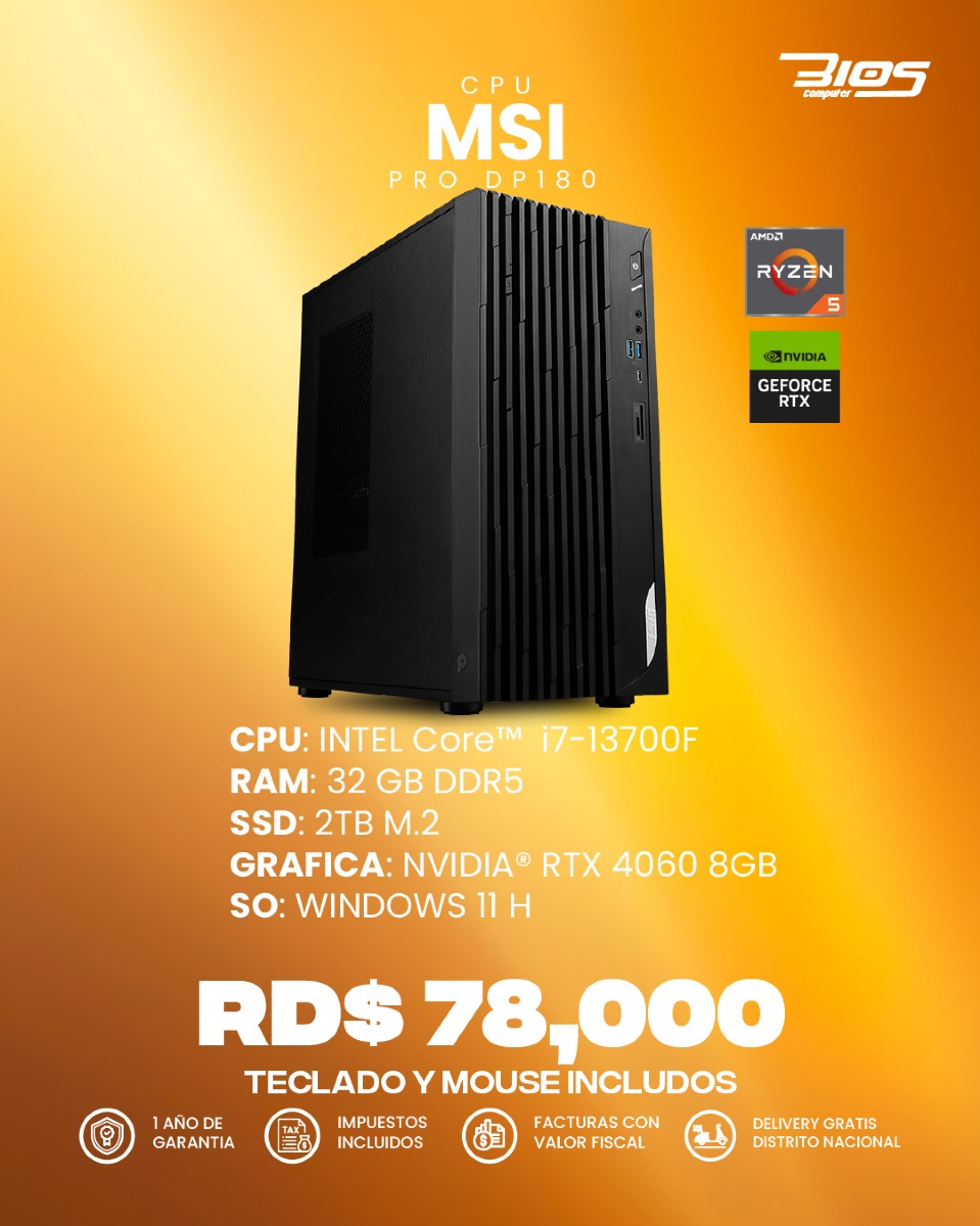 computadoras y laptops - CPU MSI PRO DP180 0