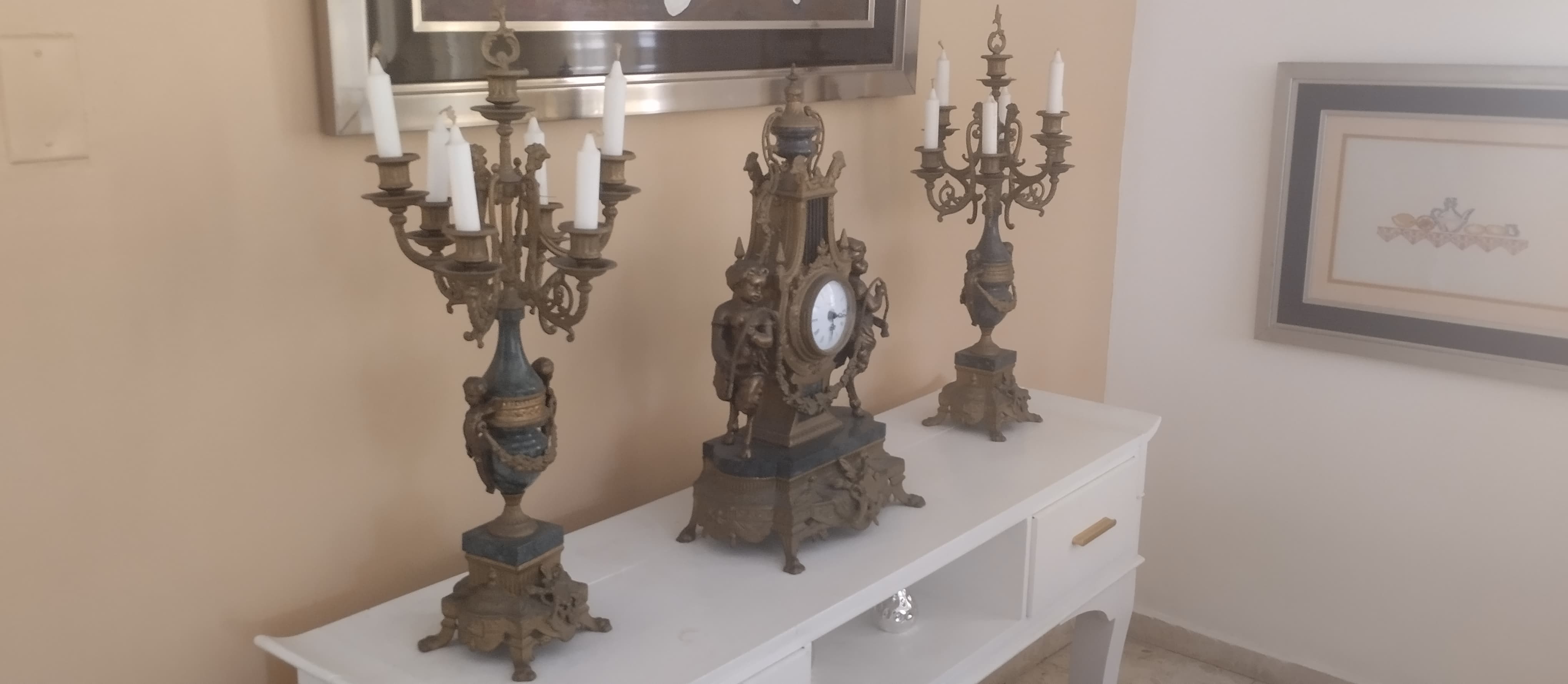 arte y antigüedades - Orologio Trittico en bronce y mármol  3