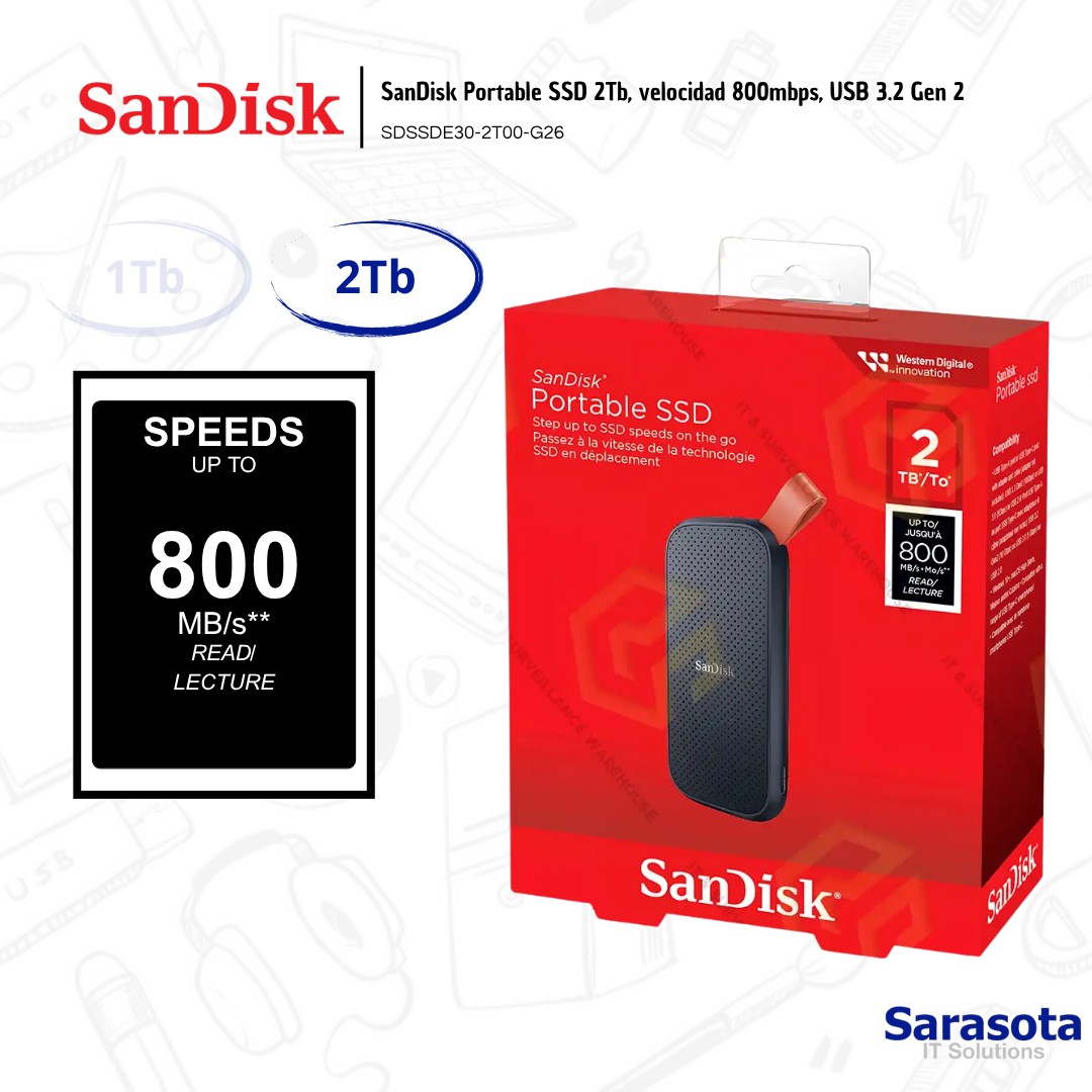 accesorios para electronica - SanDisk Portable SSD 2Tb, 800mbps, USB 3.2 0
