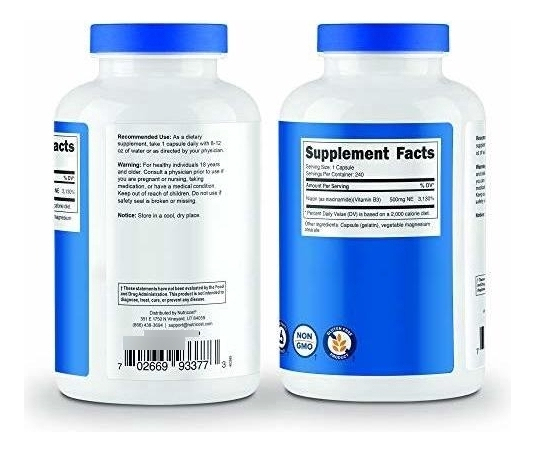 Salud y Equipamiento Médico - Nutricost Niacinamida (vitamina B3) 500 Mg, 240 Cápsulas - 4