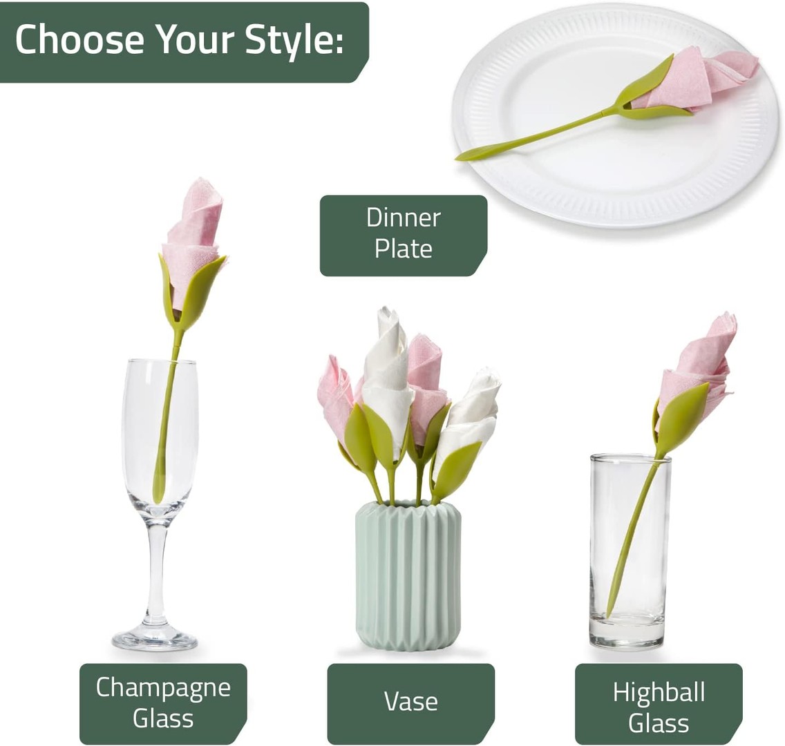 cocina - Servilleteros color verde plastico tipo rosa, tallo. 1