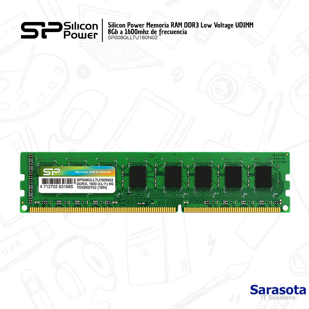 accesorios para electronica - Silicon Power Memoria RAM DDR3 Low Voltage UDIMM 8Gb a 1600mhz 1