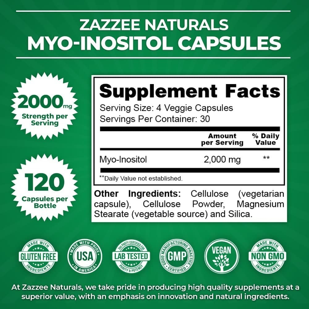 Salud y Equipamiento Médico - Inositol 120 Caps Zazzee - Unidad 1