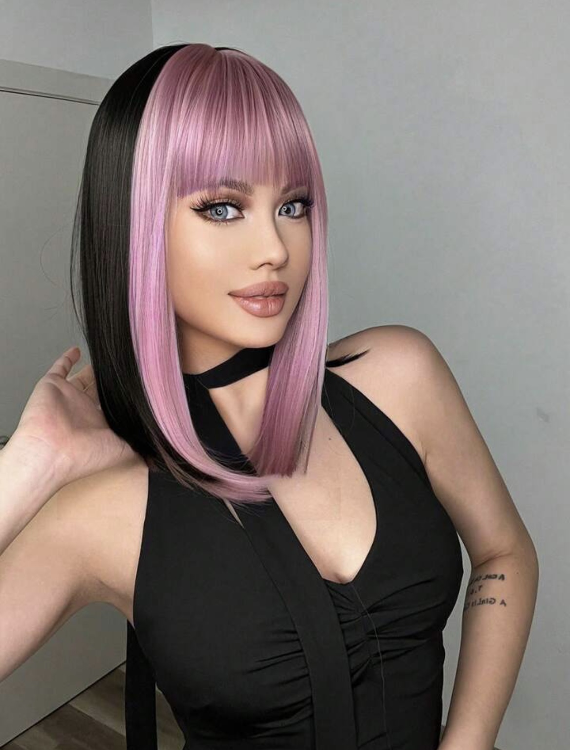 salud y belleza - Peluca de 2 colores rosa - negro 1