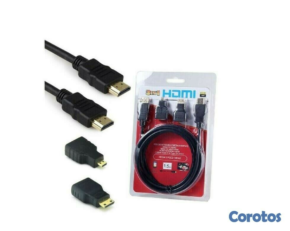 otros electronicos - Cable Hdmi 3 En 1 Con Adaptador Mini Y Micro Hdmi 1.5 Metros
 1