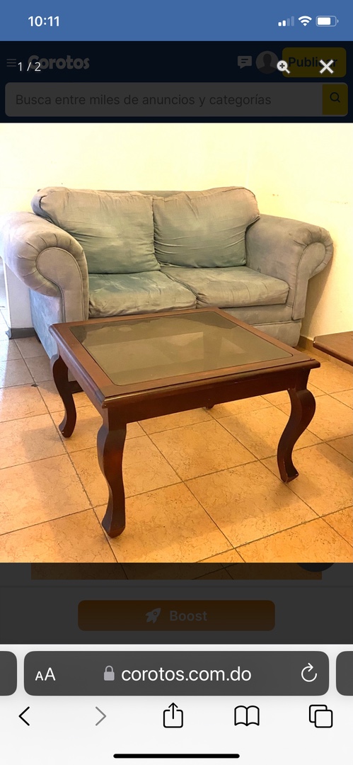 muebles y colchones - Juego de 2 sofa, uno de tres y uno de dos más mesa en cristal y caoba 2