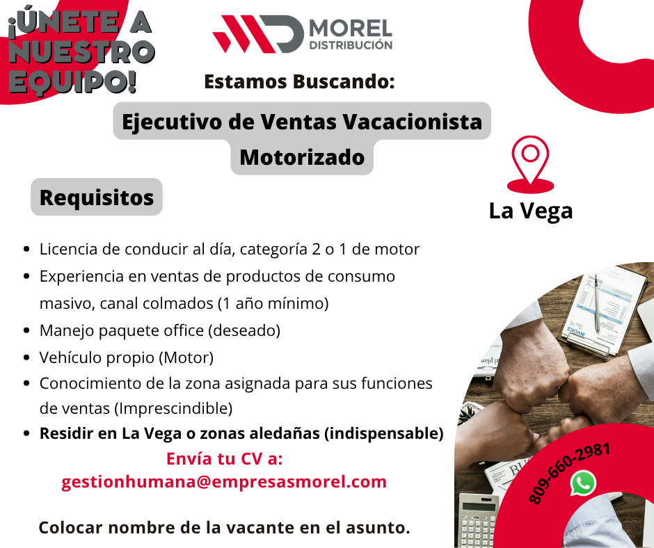 empleos disponibles - Ejecutivo de Ventas Vacacionista Motorizado 0
