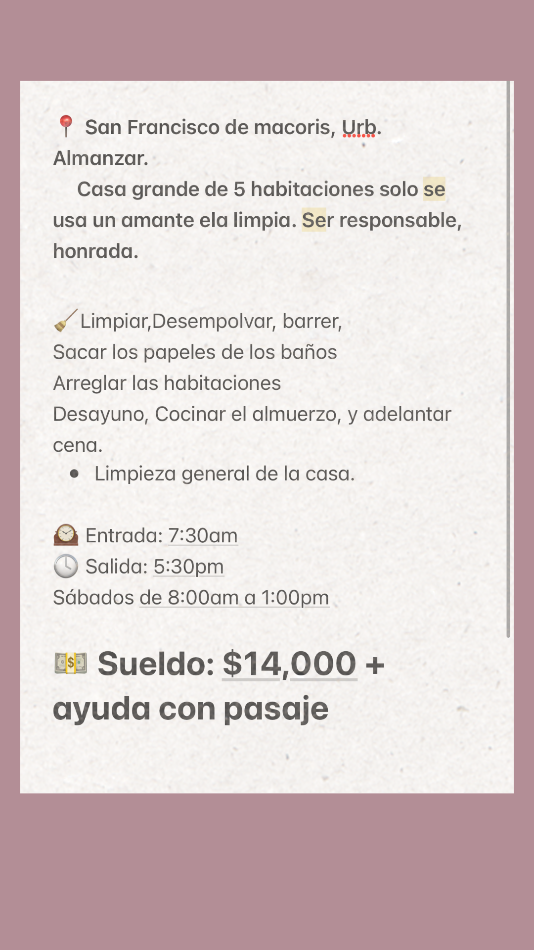 empleos disponibles - DOMESTICA DIARIA 0