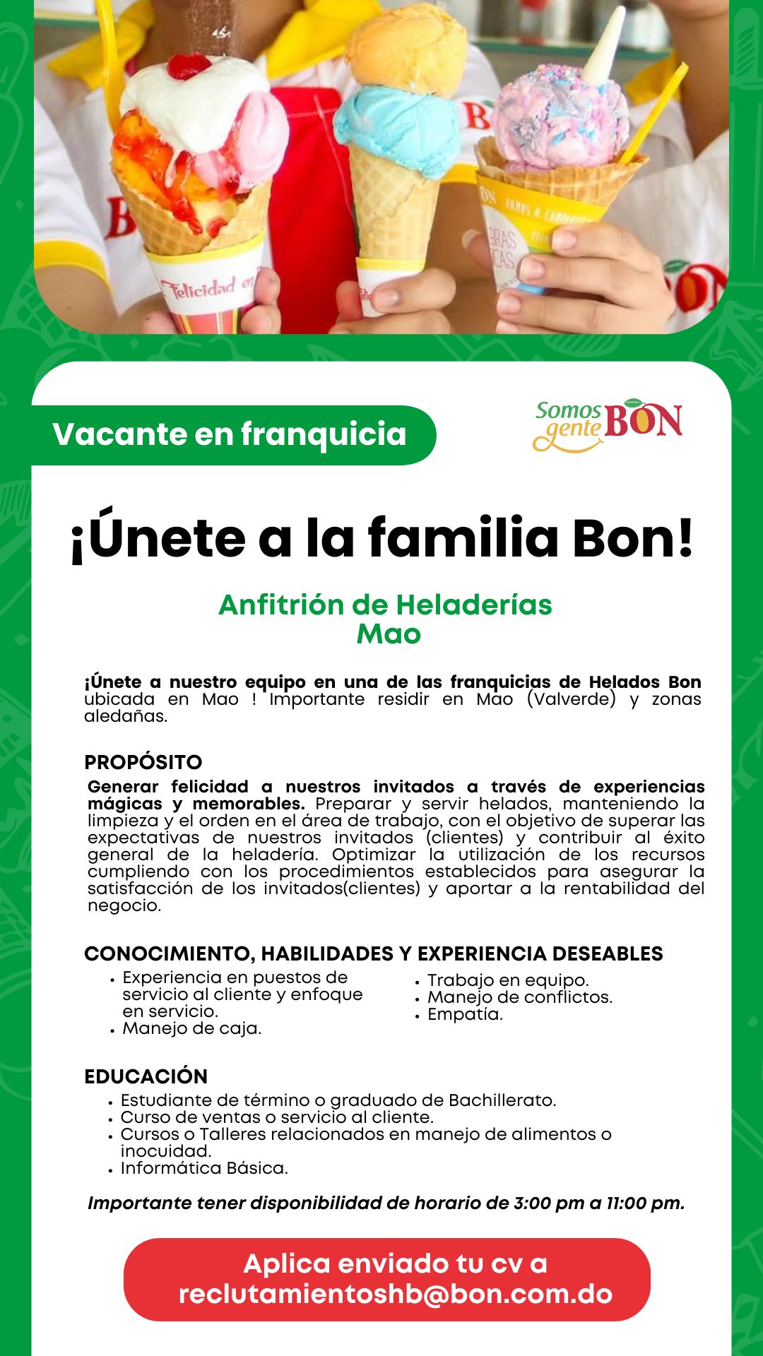 empleos disponibles - Anfitrion de Heladeria 0