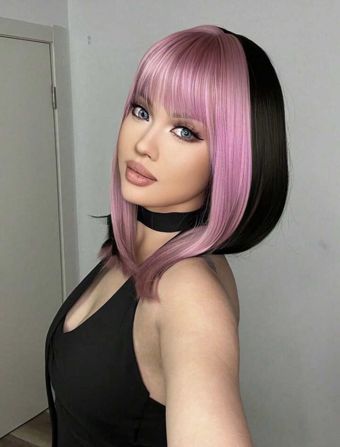 salud y belleza - Peluca de 2 colores rosa - negro 2