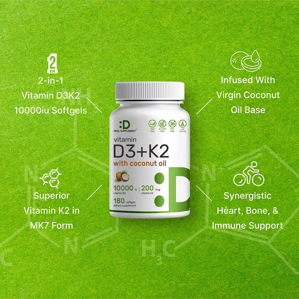 Salud y Equipamiento Médico - Vitamina D3 K2 10000 Ui Corazon Huesos Dientes 180 Capsulas 4